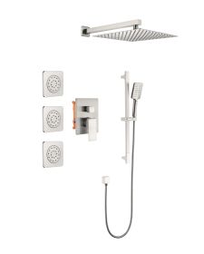 Shower System With Shower Head, Hand Shower, Slide Bar, Sprayer, Shower Arm, Hose, Valve Trim And Lever Handle