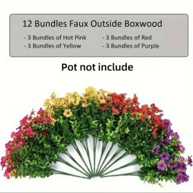 Artificial Flower 12pcs, 12 Bundles Faux Outside Boxwood, UV Resistant Colorful Fake Flower, Decoration Bouquet For Home Decor Garden Party Wedding De