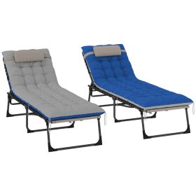 Outdoor Chaise Lounge Chair Set Of 2, 5-Level Adjustable Folding Pool Lounge Chairs With Cushions, Brown Blue