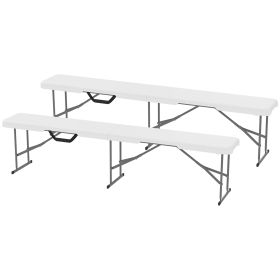 2 Pack 6 Ft Portable Foldable Bench Seats, Plastic Folding Benches With Carrying Handle For Camping, White