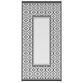 Reversible Outdoor Rug, Waterproof Plastic Straw With Carry Bag, 9 X 18, Black & White Gourd Border