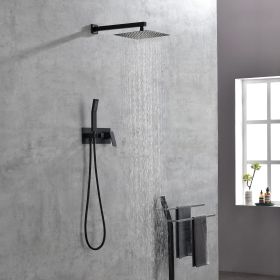 Brass Matte Black Shower Faucet With Shower System, 10 Inch Shower Head And Handheld Spray Bathroom Deluxe Faucet Combination