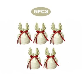 5Pcs Christmas Antler Gift Bags With Drawstring Flannel Gift Pouches Reusable Xmas Party Gift Wrapping Bag For Xmas New Year Birthday Wedding Winter P