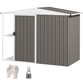 8 X 4ft Outdoor Garden Shed, Metal Shed With Air Vents And Lock For Backyard, Garden, Patio, Warm Gray