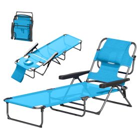 Folding Lounge Chair W Reclining Back, Light Blue