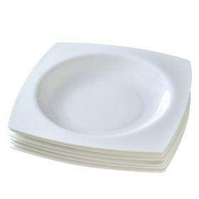 6-piece Set Of White Bone China 9.5-inch Square Soup Plate