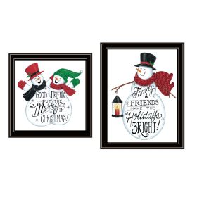 Trendy Decor 4U 2- Piece Vignette Good Friends Snowman Black Framed Wall Art for Living Room, Bedroom Wall Art Print for Home Decor by Deb Strain