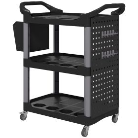 3-Tier Rolling Tool Cart, 200 LBS Capacity Plastic Utility Cart With Side Shelf And Storage Bucket, Black