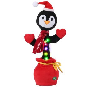 1Pc Penguin Or Elk Kid Electric Dance Toy Christmas Elk Snowman Senior Penguin Plush Toy Interactive Sing Song Whirling Mimicking Recording Light Up T (Option: Penguin)