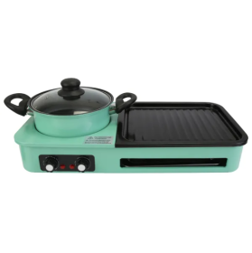 Electric Grill And Hot Pot Combo - 1600W Smokeless Korean BBQ Grill With Dual-Zone Cooking Non-Stick Surface & Adjustable Temp Control For 3-6 Pe (Color: Green)