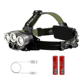 Rechargeable Headlamp 20000 Lumen LED Headlight 6 Modes Headlamp (Color: Black)