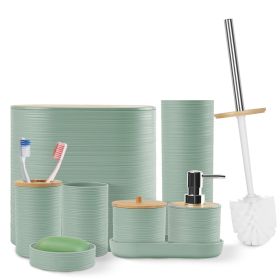 5 Colors Options -- Set Of 8Pcs Bathroom Accessories Set Bathroom Holder Set With Soap Dispenser Toothbrush Holder Cup Soap Dish Toilet Cleaning (Color: Green)