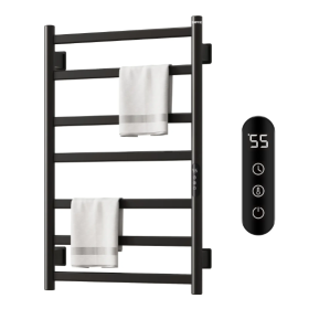 SIOYIE Towel Warmer Bathroom Wall Mounted 7 Bars Electric Towel Drying, 150W 800 X500 MM Heated Towel Rack With Intelligent Touch Screen Timer An (Color: Black)