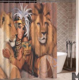 Art Design Graffiti Art Hip Hop African Girl with Black Hair Big Earring with Modern Building Shower Curtain for Bathroom Decor (Option: M-180X180)