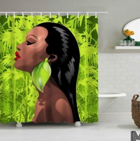 Art Design Graffiti Art Hip Hop African Girl with Black Hair Big Earring with Modern Building Shower Curtain for Bathroom Decor (Option: N-180X180)