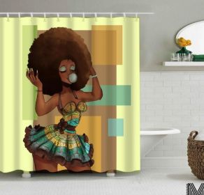 Art Design Graffiti Art Hip Hop African Girl with Black Hair Big Earring with Modern Building Shower Curtain for Bathroom Decor (Option: L-180X180)