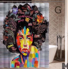 Art Design Graffiti Art Hip Hop African Girl with Black Hair Big Earring with Modern Building Shower Curtain for Bathroom Decor (Option: G-180X180)