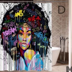 Art Design Graffiti Art Hip Hop African Girl with Black Hair Big Earring with Modern Building Shower Curtain for Bathroom Decor (Option: D-180X180)