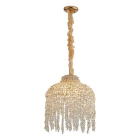 16 Inch 5-Light Crystal Pendant Light Chandelier- Elegant Waterfall Design With Grape-Shaped Crystal Bead Strings And Gold Finish For Living Room (Option: default)