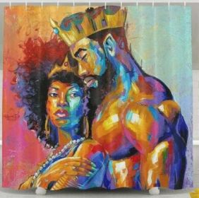Art Design Graffiti Art Hip Hop African Girl with Black Hair Big Earring with Modern Building Shower Curtain for Bathroom Decor (Option: W-180X180)
