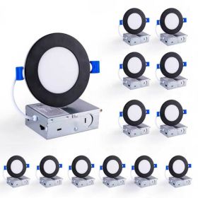 4 Inch 12 Pack Black Recessed Lights - With Night Light, 9W 800LM Dimmable Wafer Downlight Soffit, 2700K-5000K 5CCT Canless Recessed Light With J (Option: default)