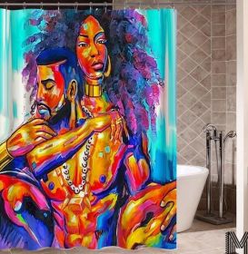 Art Design Graffiti Art Hip Hop African Girl with Black Hair Big Earring with Modern Building Shower Curtain for Bathroom Decor (Option: K-180X180)