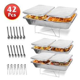 42Pcs Serve 6 Guests Disposable Chafing Dish Buffet Set Chafing Servers With Covers Spoons Forks Tongs Full-Size Pans Food Warmers For Parties Ev (Option: Silver-42Pc)