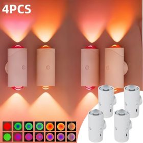 Rechargeable Motion Sensor Night Light, Magnetic LED Wall Light With RGB Color Changing & 3000K Warm Light, Wireless Battery Powered Stick-On Lig (Option: 4Pcs)
