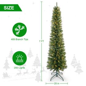 Prelit Pencil Christmas Tree, 5ft 6ft 7ft Premium Artificial Slim Christmas Tree, Realistic Lighted Spruce Holiday Decor With Warm White Lights,Branch (Option: 7ft)