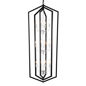 12-Light Farmhouse Kitchen Chandeliers, Matte Black And Sliver Vintage Rustic Cage Light Fixture Adjustable Height Chandeliers For Dining Room Ha (Option: Matte Black)