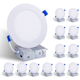 12 Pack 6 Inch White LED Recessed Ceiling Light, Dimmable, 2700K-5000K 5CCT, 1200LM 12W 120V, High Brightness Canless Wafer Downlight (Option: default)
