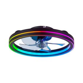 RGB Ceiling Fan With Lights, Low Profile Ceiling Fans With Lights And Remote, Flush Mount LED Fan Light, Modern Bladeless Fandelier For Bedroom W (Option: default)