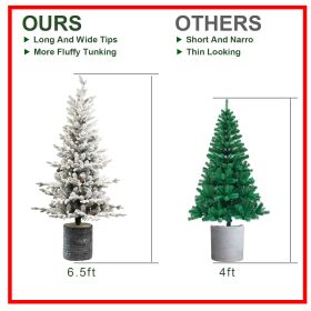 2FT 3FT 4.5FT 6.5FT Pre-lit Potted Flocked Christmas Tree, Snow Frosted Mini Tabletop Artificial Christmas Tree With LED Lights And PE & PVC Branch Ti (Option: Half of 13ft)