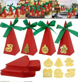 20PCS Christmas Candy Boxes 4 Styles Christmas Treat Gift Boxes Cute DIY Paper Box With Ribbon Triangle Sweet Boxes For Birthday Christmas Party Suppl (Color: Red)