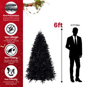 Prelit Black Christmas Tree With White Lights Artificial Fake Christmas Tree With PE&PVC Branch Tips For Halloween And Xmas Tree For Holiday Decoratio (Option: 6ft)