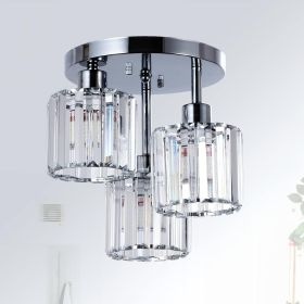 Semi Flush Mount Ceiling,3-Light Kitchen Mount,Hallway Light Fixtures Ceiling With Clear Crystal Sha (Color: Silver)