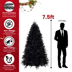 Prelit Black Christmas Tree With White Lights Artificial Fake Christmas Tree With PE&PVC Branch Tips For Halloween And Xmas Tree For Holiday Decoratio (Option: Half of 15ft)