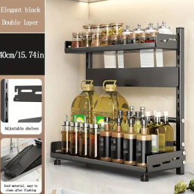 Countertop Kitchen Storage Rack, Spice Rack, Knife Holder, Multi-functional Seasoning Multi-layer Shelf. (Option: Doublelayer style2)