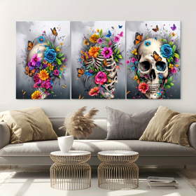 3 Pieces Skull Art Canvas Painting - Framed Contemporary Abstract Minimalist Artwork For Living Room Bedroom Bathroom--Selling On Temu Is Prohibi (Option: 16X12inch)