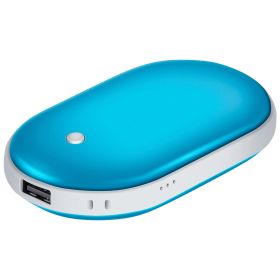 1Pc Portable Hand Warmer 5000mAh Power Bank Rechargeable Pocket Warmer Double-Sided Heating Handwarmer (Color: Blue)