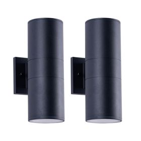 12 Inch Modern Outdoor Porch Light Patio Light In 2 Lights With Aluminum Cylinder And Tempered Glass Cover Waterproof Wall Sconce 2 Pack  Matte B (Option: default)