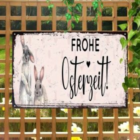 CIFbuy Vintage Easter Metal Wall Sign Happy Easter, Easter, German Bunny Heart 8x12 Decor（ikSign, ikSign, Theme Self-pickup Logiopics） (Option: 21633974)