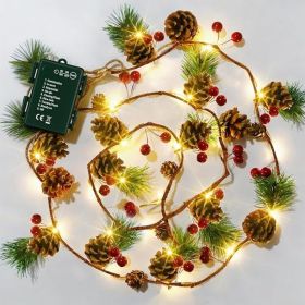 6.5-Foot Christmas Pine Cone Garland String Lights With 20 LEDs, Red Berries, 8 Lighting Modes, Battery-Operated Fairy Lights For Indoor And Outd (Option: Red white)