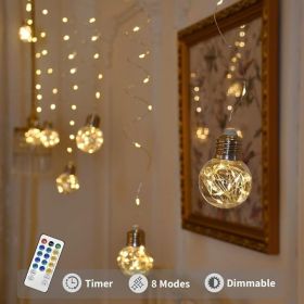 200 LED Warm White Wishing Ball Curtain Lights With Remote, USB And Battery Powered Twinkle Globe Fairy Lights For Windows, Weddings, Bedrooms, P (Option: Warm White)