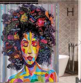 Art Design Graffiti Art Hip Hop African Girl with Black Hair Big Earring with Modern Building Shower Curtain for Bathroom Decor (Option: H-180X180)