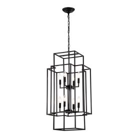8-Light Metal Lantern Tiered Pendant Hanging Light Fixtures, Industrial Farmhouse Adjustable Height Chandeliers For Dining Room Hallway Foyer Ent (Option: Matte Black)