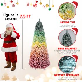 6FT 7.5FT Artificial Unlit Colorful Rainbow Hinged Christmas Tree, WITH PVC Branch Tips (Option: Half of 15ft)