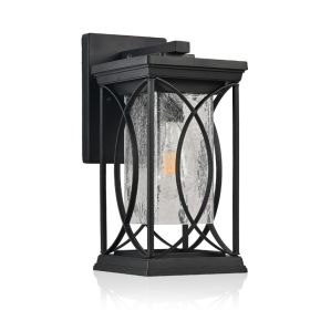 14in H 1-pack Black Outdoor Wall Lantern With Crackled Glass, Weather-Resistant Exterior Light Fixture For Porch, Patio, And Entryway, Modern Dec (Option: default)