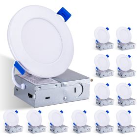 12 Pack White Recessed Lights 4 Inch With Night Light, Ultra Thin Wafer Downlight Pot Lighting, Dimmable & 5 Color Selectable, 9W (Option: default)