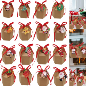 24 Pcs Christmas Gift Boxes With Ribbon And Cards Cartoon Santa Claus Reindeer Snowman Pattern Box Paper Cookies Candy Treat Boxes For Christmas Party (Option: Multi)